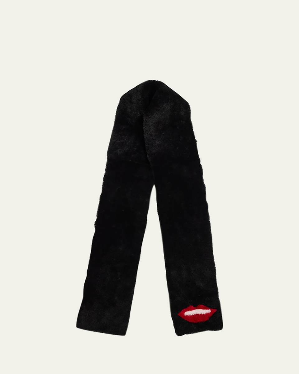 Lips Intarsia Merino Shearling Scarf